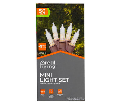 Clear Mini Light Set with Brown Wire, 50-Lights