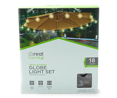 Warm White Globe LED Solar Umbrella Light Set, 18-Lights