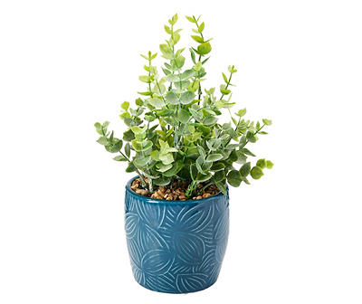 Artificial Greenery in Blue Leaf Ceramic Planter