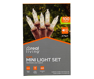 Clear Mini Light Set with Brown Wire, 100-Lights