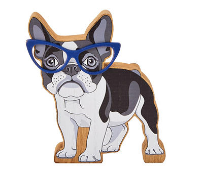French Bull Dog in Blue Glasses Tabletop Decor