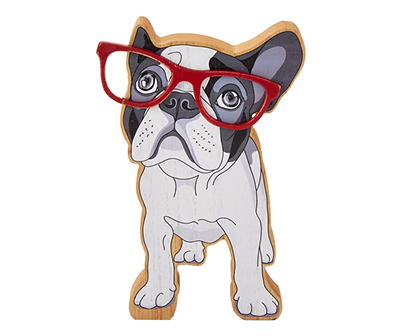 French Bull Dog in Red Glasses Tabletop Decor
