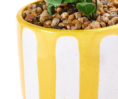 Artificial Greenery in Yellow Stripe Cement Planter