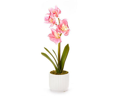 Artificial Orchids in White Ceramic Planter