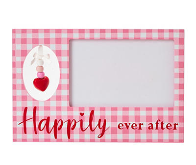 "Happily Ever After" Heart Bead & Plaid Photo Frame, (4" x 6")
