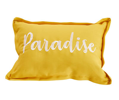 "Paradise" Yellow & White Embroidered Outdoor Lumbar Throw Pillow
