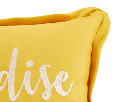 "Paradise" Yellow & White Embroidered Outdoor Lumbar Throw Pillow