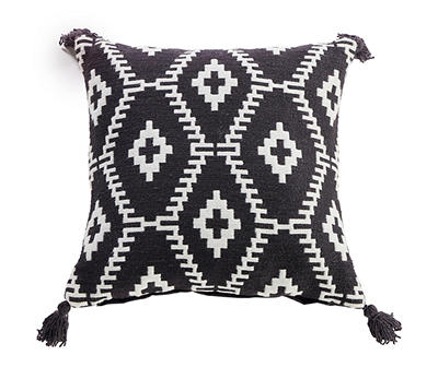 Boho Kilim Black & White Diamond Outdoor Throw Pillow