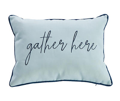 "Gather Here" Blue Outdoor Lumbar Throw Pillow