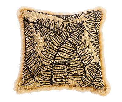 Palm Leaf Embroidered Jute Outdoor Throw Pillow