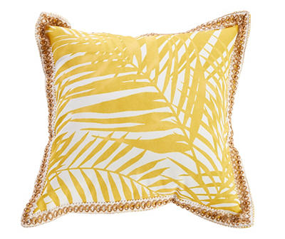 Yellow & White Palm Leaves Outdoor Throw Pillow