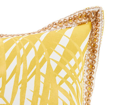 Yellow & White Palm Leaves Outdoor Throw Pillow