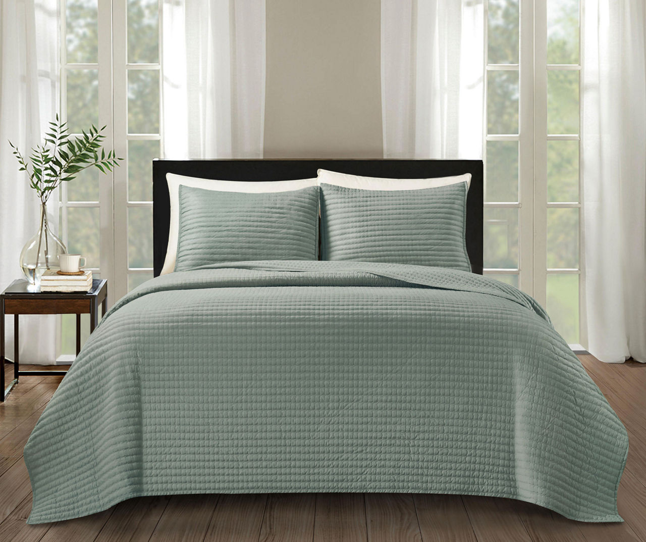 Broyhill Slate Green Pebbled King 3-Piece Quilt Set | Big Lots