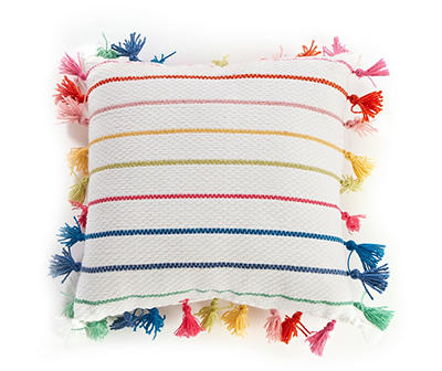 Rainbow Stripe Woven Outdoor Throw Pillow