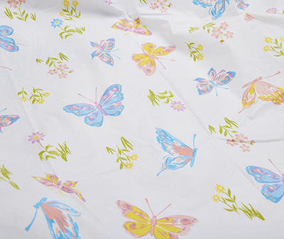 White & Pastel Butterfly & Floral Plastic Tablecloth, (52" x 90")