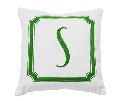 "S" White & Green Border Monogram Throw Pillow