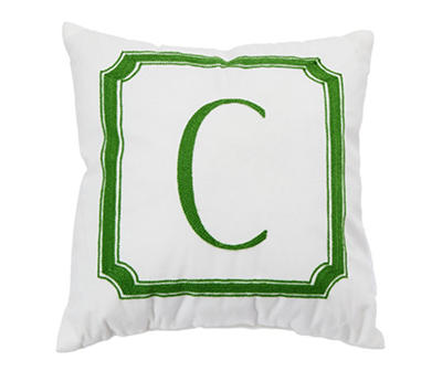 "C" White & Green Border Monogram Throw Pillow