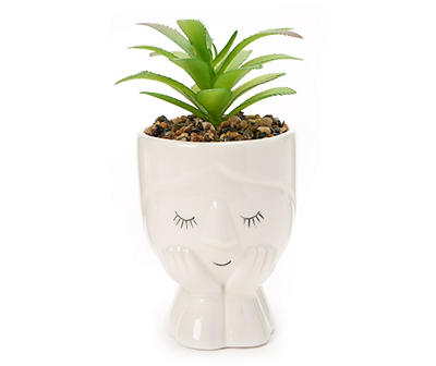 Artificial Succulent in Ceramic Face Pot