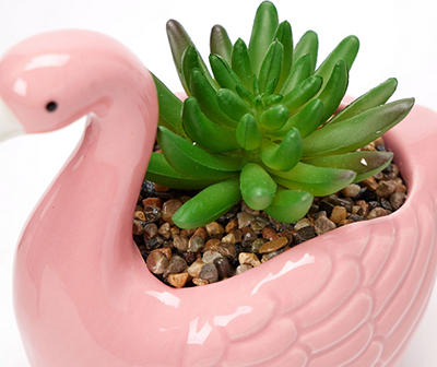 Artificial Succulent in Ceramic Flamingo Pot