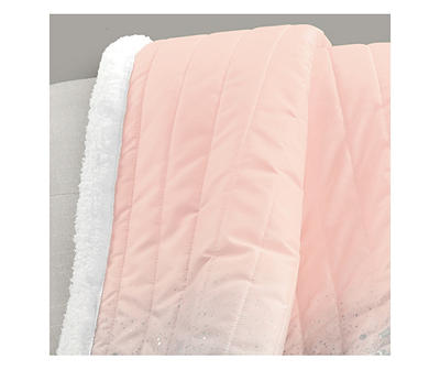 Blush & Gray Glitter Ombre Quilted Sherpa Throw, (50" x 60")