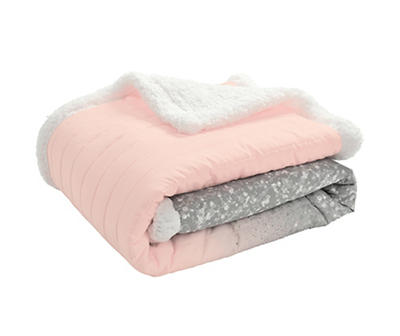Blush & Gray Glitter Ombre Quilted Sherpa Throw, (50" x 60")