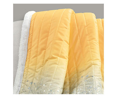 Yellow & Gray Glitter Ombre Quilted Sherpa Throw, (50" x 60")