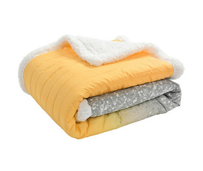 Yellow & Gray Glitter Ombre Quilted Sherpa Throw, (50" x 60")