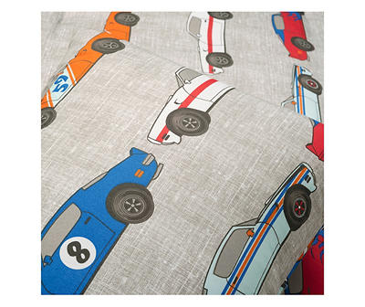 Beige Multi-Color Race Cars Twin 5-Piece Comforter Set