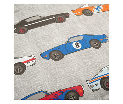 Beige Multi-Color Race Cars Full 7-Piece Comforter Set