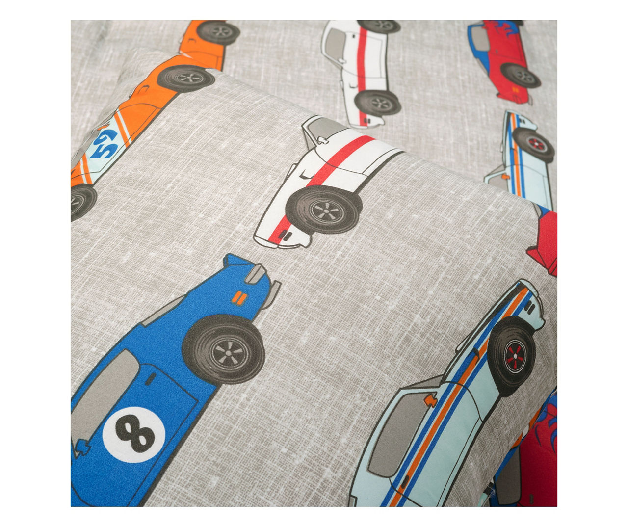 Beige Multi-Color Race Cars Full 7-Piece Comforter Set