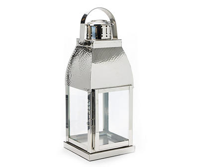 16" Silver Hammered Steel Lantern