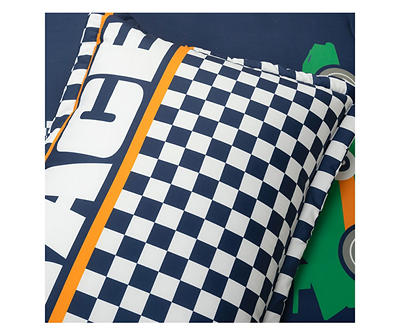 "Race" Navy Racing Cars Reversible Full/Queen 5-Piece Comforter Set