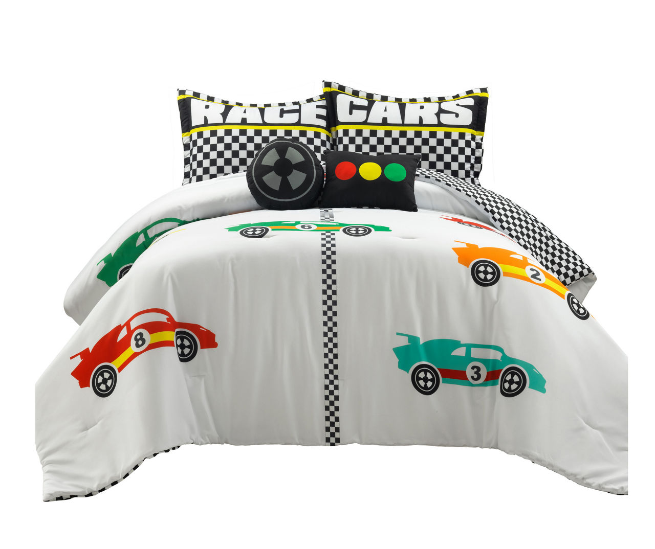 "Race" White Racing Cars Reversible Full/Queen 5-Piece Comforter Set