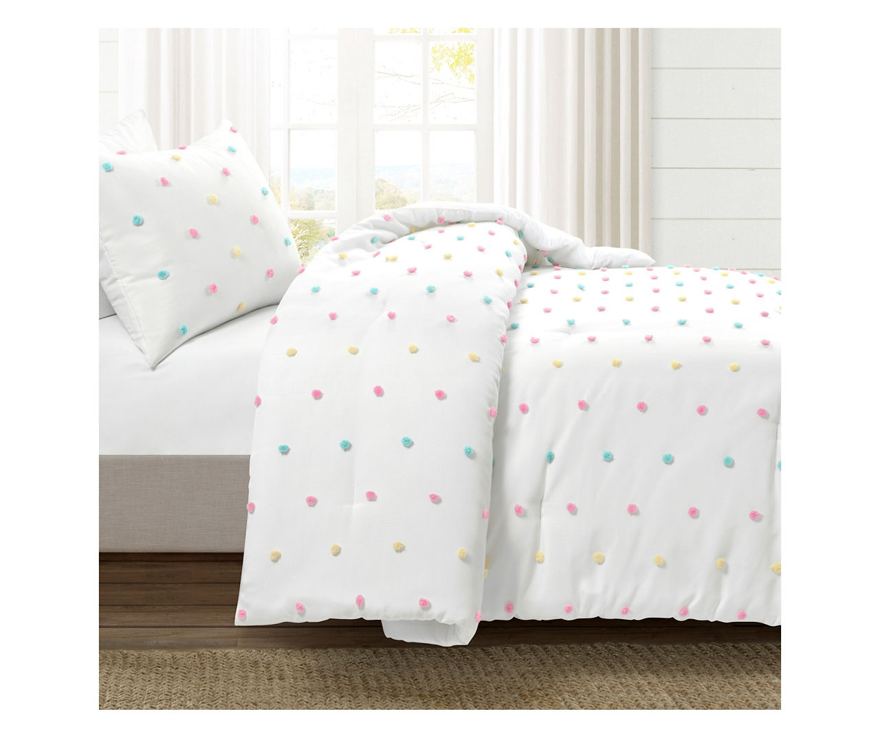 White & Rainbow Tufted Dot Twin/Twin XL 2-Piece Comforter Set