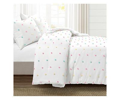 White & Rainbow Tufted Dot Full/Queen 3-Piece Comforter Set
