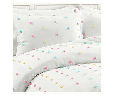 White & Rainbow Tufted Dot Full/Queen 3-Piece Comforter Set