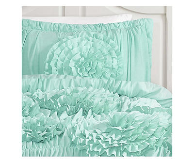Serena Aqua Ruffle Full/Queen 3-Piece Comforter Set
