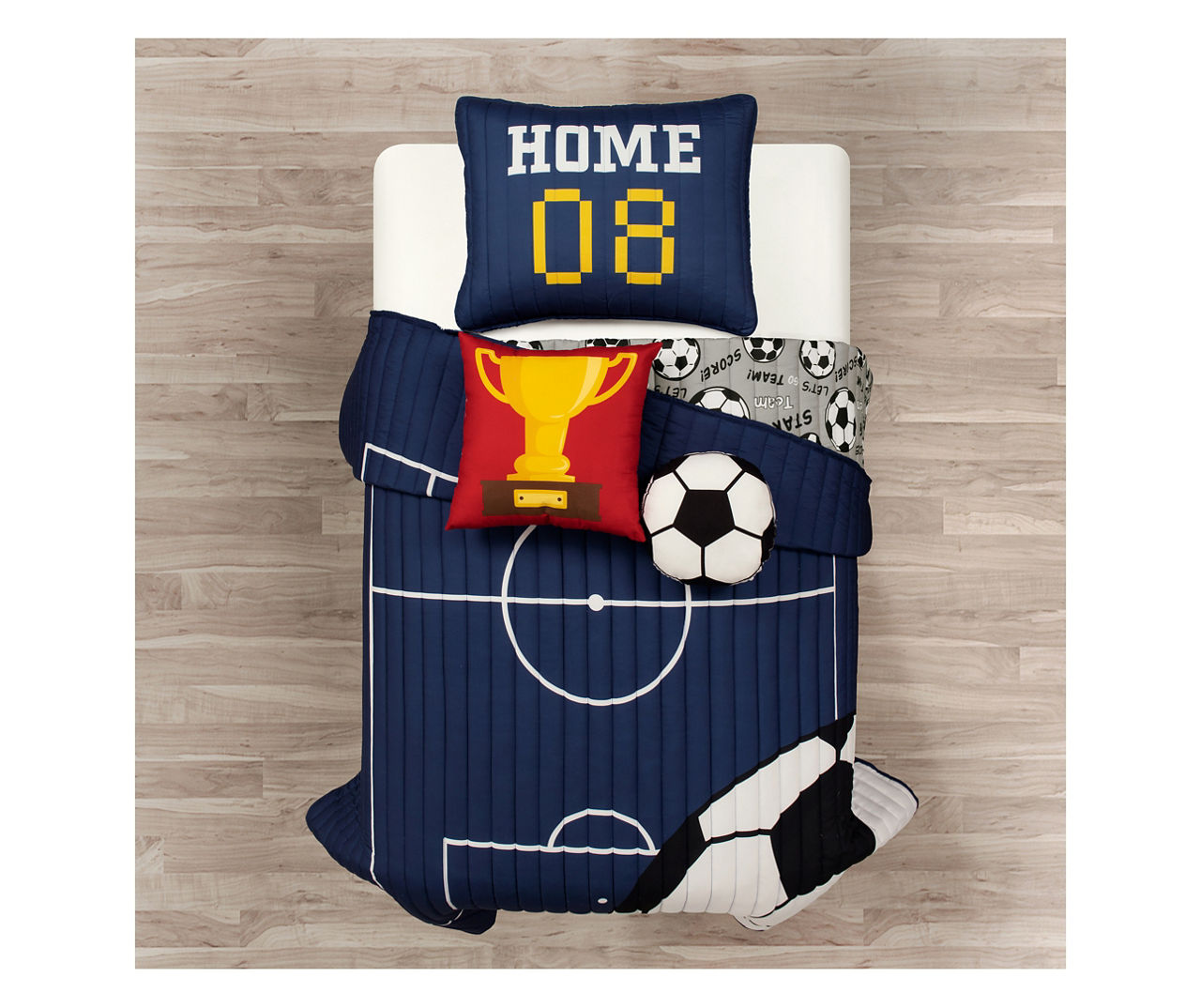 Navy & Gray Soccer Reversible Twin 4-Piece Quilt Set