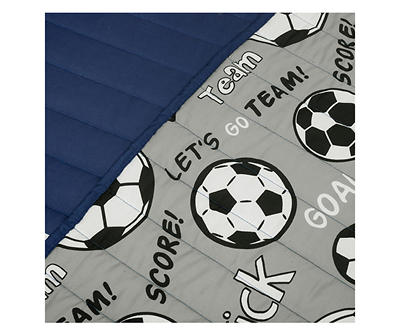 Navy & Gray Soccer Reversible Twin 4-Piece Quilt Set
