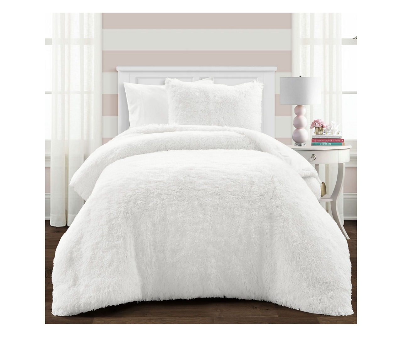 Emma White Faux Fur Twin XL 2-Piece Comforter Set