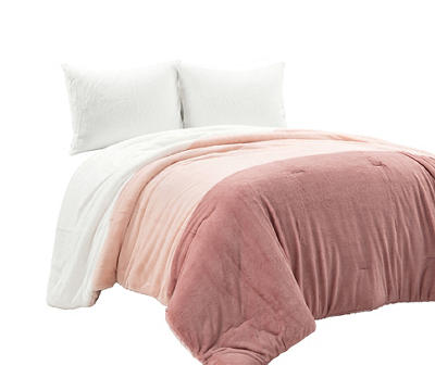 Farmhouse Dusty Rose Color Block Faux Fur Twin 2-Piece Comforter Set