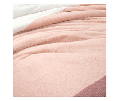 Farmhouse Dusty Rose Color Block Faux Fur Twin 2-Piece Comforter Set