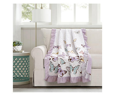 Pastel & Lilac Flutter Butterfly Ruffle-Trim Quilted Throw, (50" x 60")