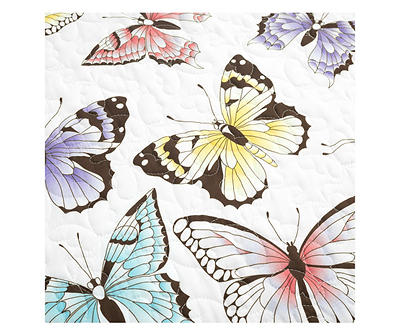 Pastel & Lilac Flutter Butterfly Ruffle-Trim Quilted Throw, (50