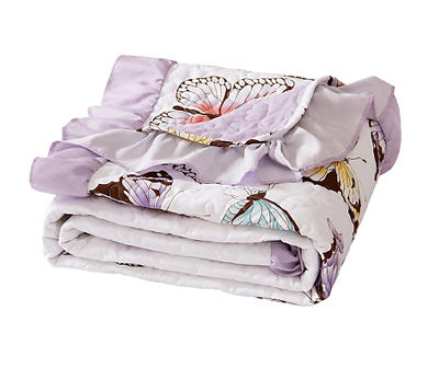 Pastel & Lilac Flutter Butterfly Ruffle-Trim Quilted Throw, (50" x 60")
