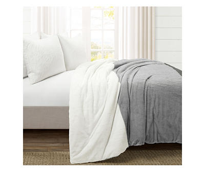 Farmhouse Light Gray Color Block Faux Fur Twin 2-Piece Comforter Set