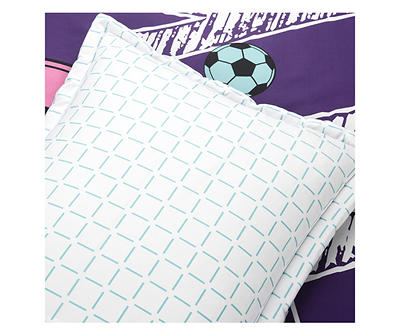 Purple Soccer Reversible Full/Queen 5-Piece Comforter Set