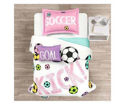 White Soccer Reversible Twin 4-Piece Comforter Set