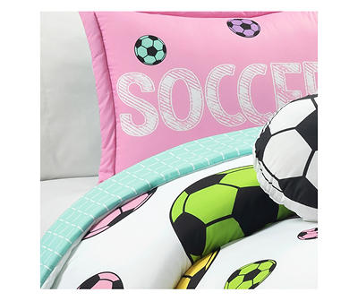 White Soccer Reversible Twin 4-Piece Comforter Set