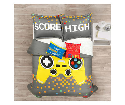 Gray & Yellow Video Games Reversible Full/Queen 5-Piece Comforter Set